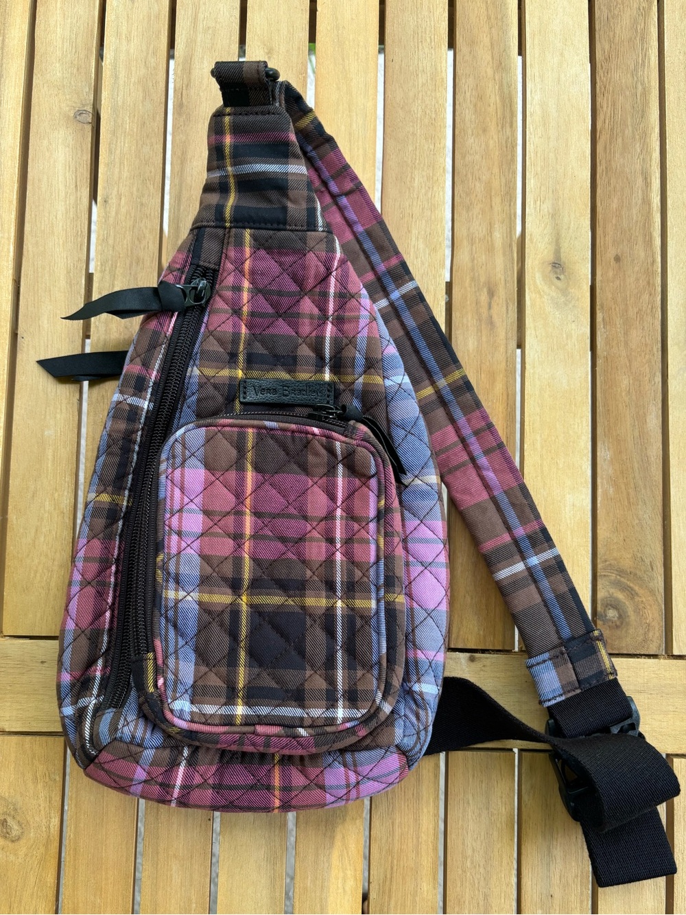 Vera Bradley Pink and Brown Plaid Sling Backpack